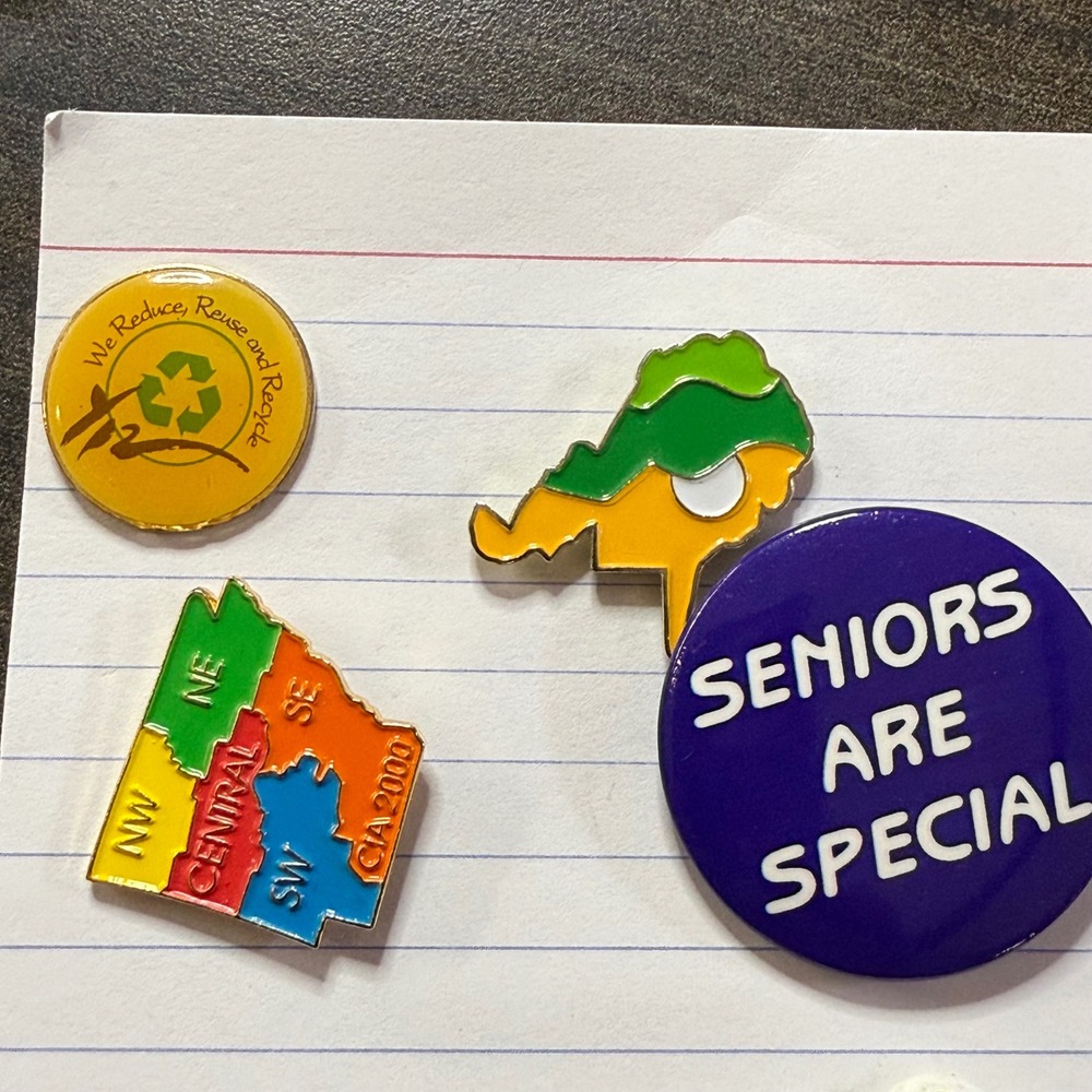 Vintage Enamel Pin Lot - Recycle Seniors Are Special CIA 2000